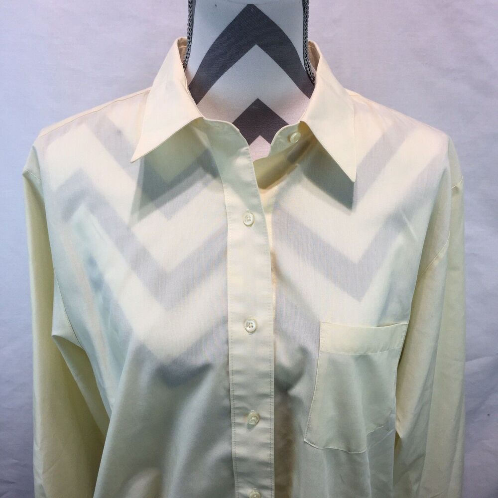 Foxcroft Blouse Top Yellow Pocket Long Sleeve Wrinkle Free Shaped 14 JJ7